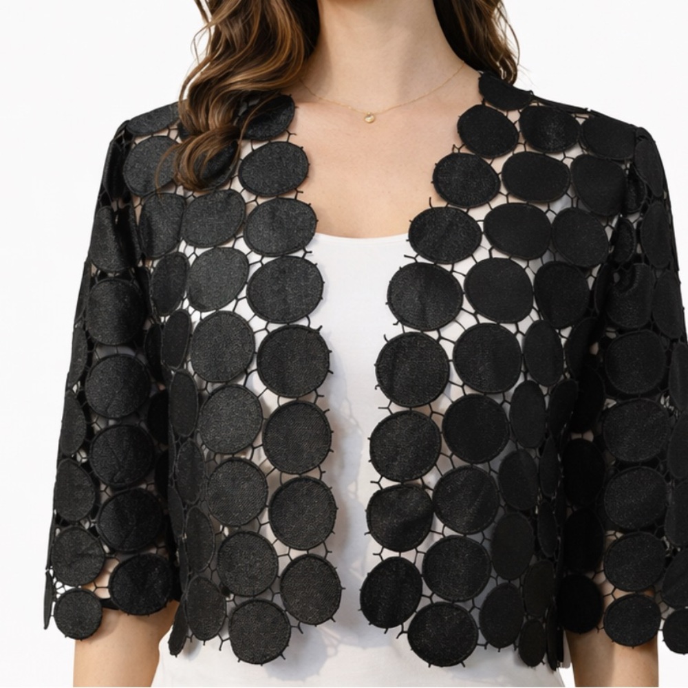 Anthropologie Iren Klairie Black Lace Jacket Top 36 US 4 Cut Out Circles NWT